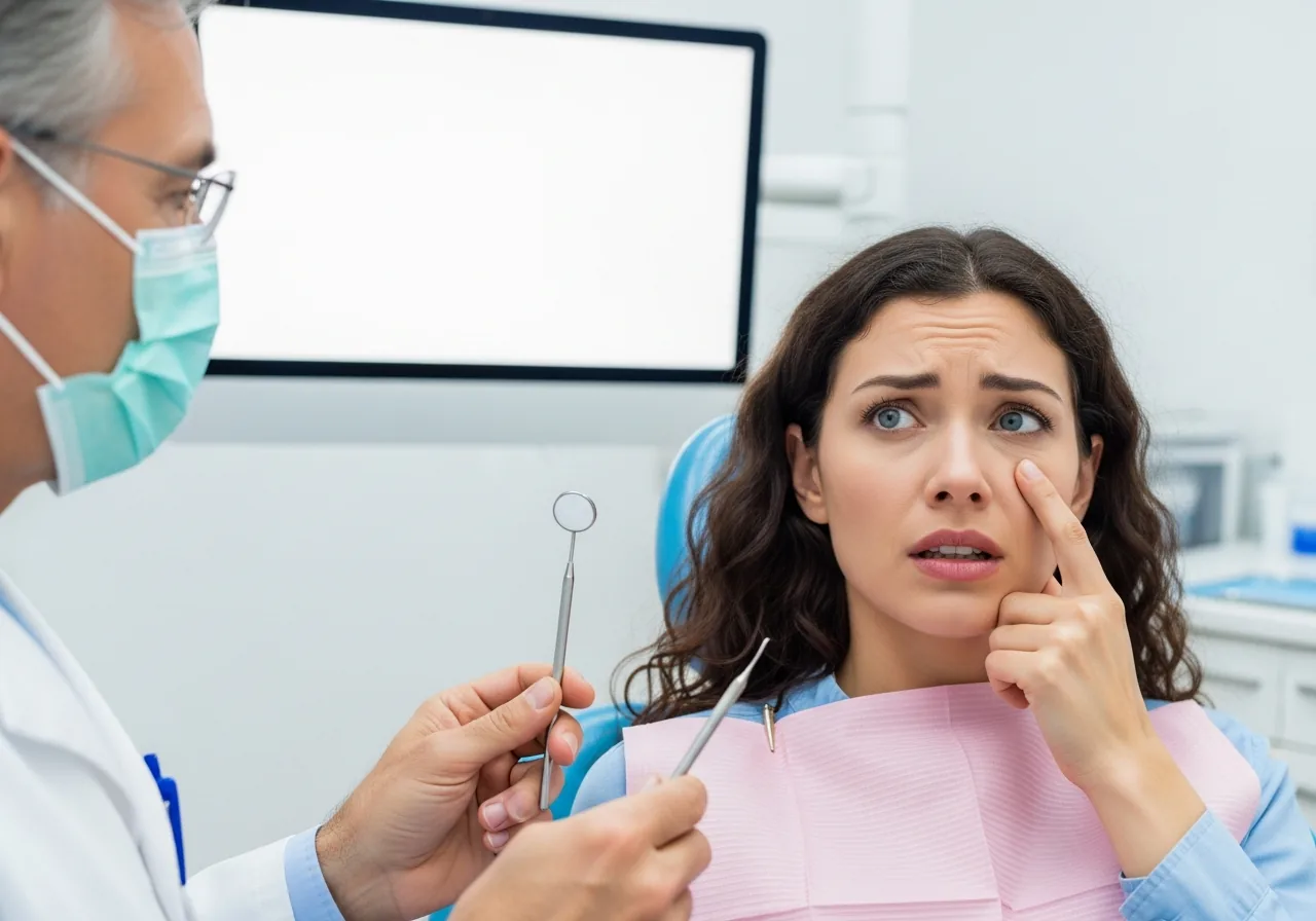Patientin mit Zahnschmerzen bei der Behandlung